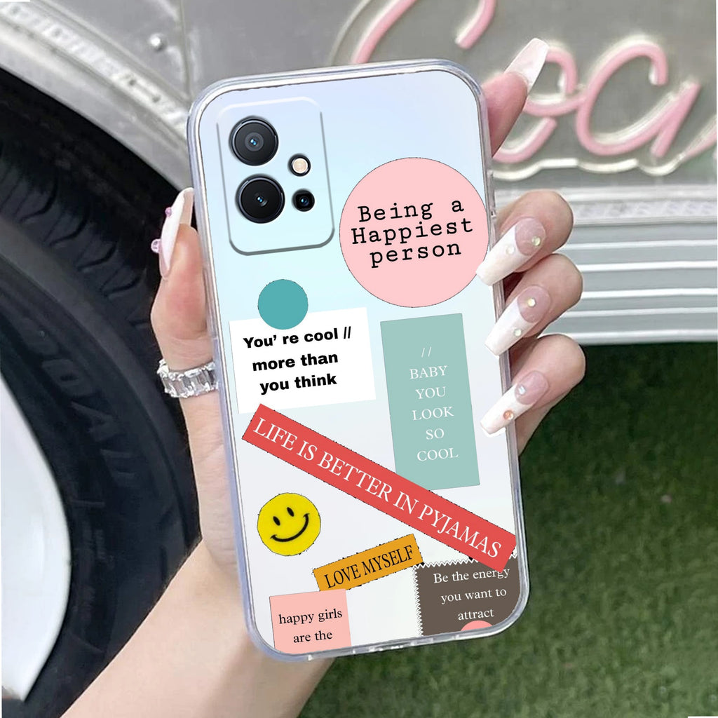 Stickers Happiest Person Transparent Silicon Case Peach For Vivo T2 Pro 5G