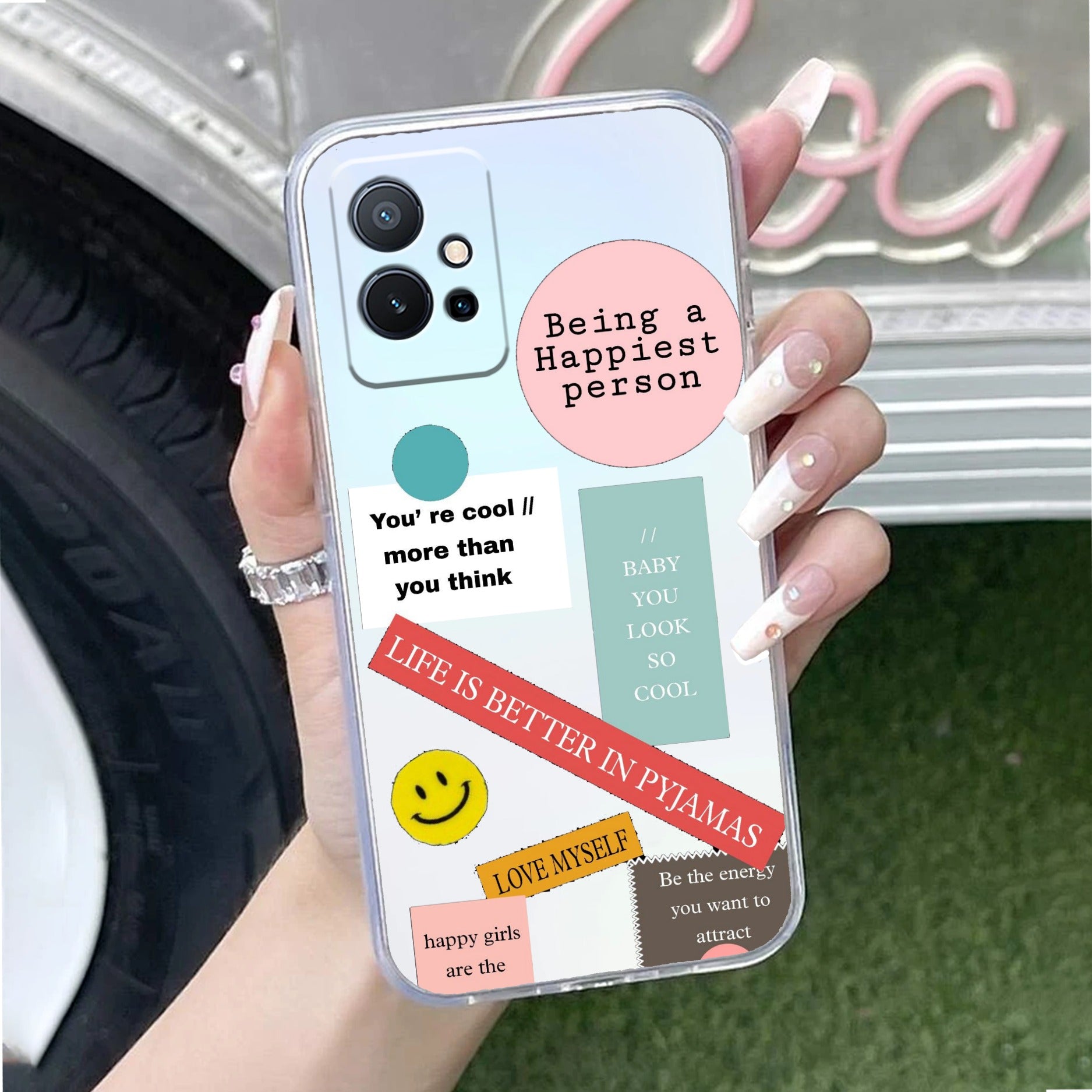 Stickers Happiest Person Transparent Silicon Case Peach For Vivo T2 Pro 5G