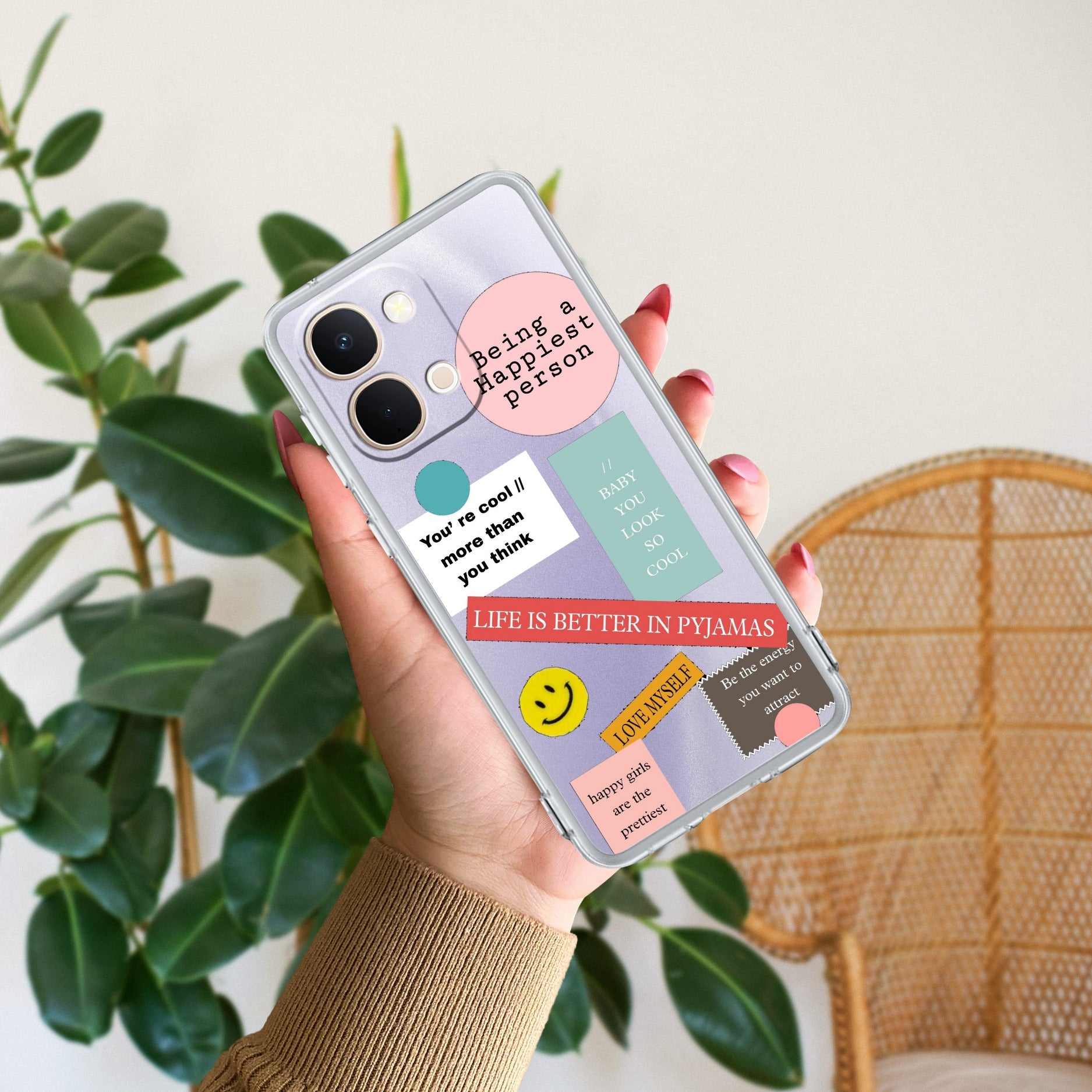 Stickers Happiest Person Transparent Silicon Case Peach For Vivo T5X 5G