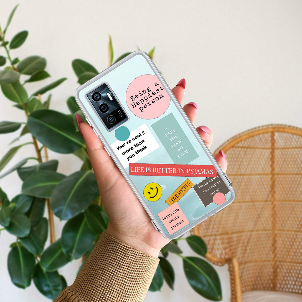Stickers Happiest Person Anti Yellow Case Peach For Vivo V23E