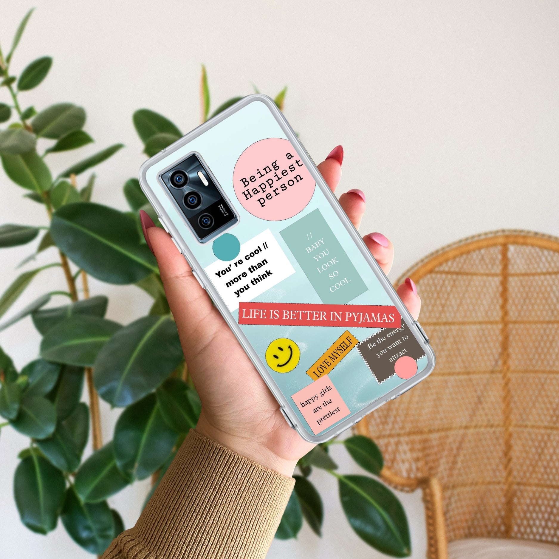 Stickers Happiest Person Transparent Silicon Case Peach For Vivo Y27 4G