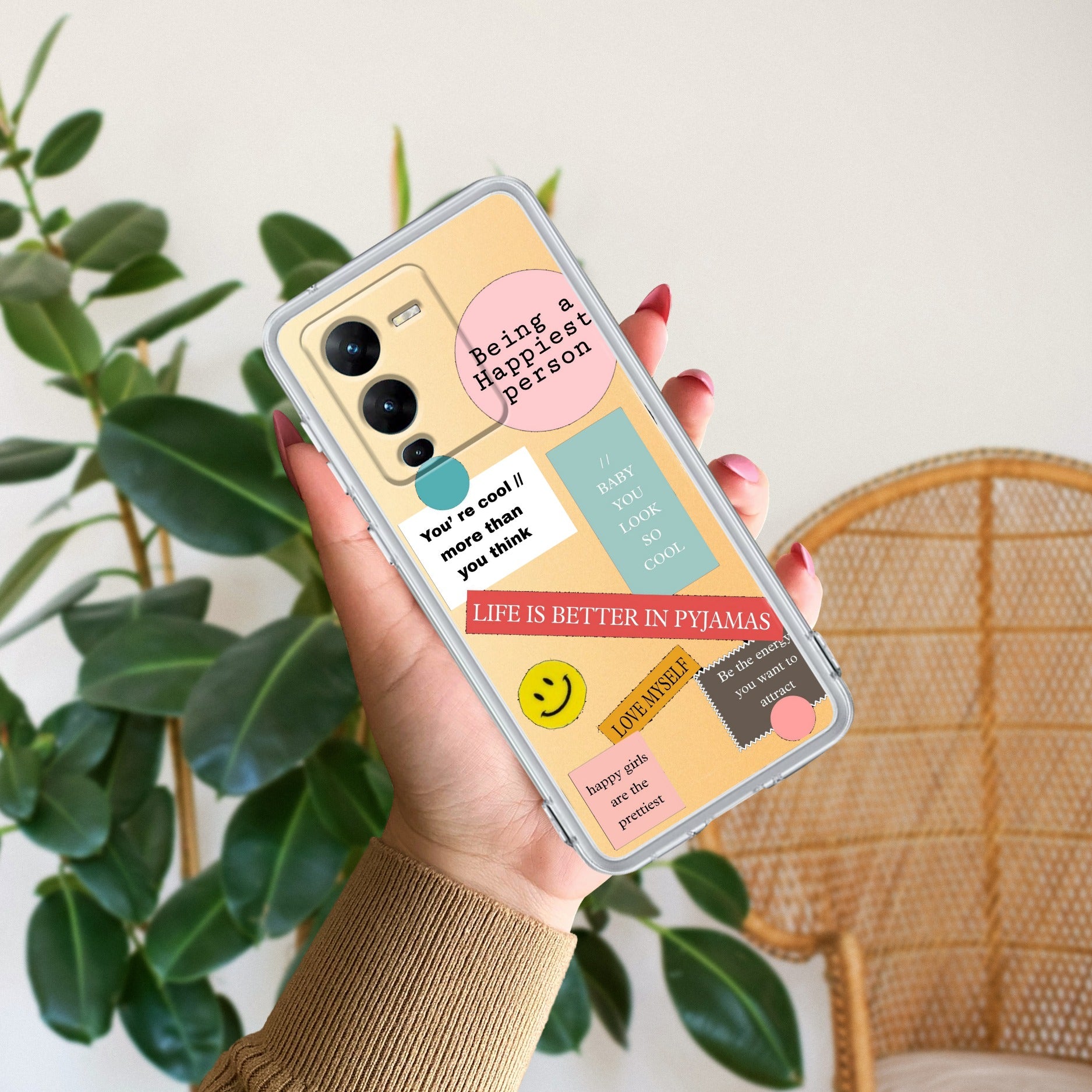 Stickers Happiest Person Anti Yellow Case Peach For Vivo V25 Pro 5G
