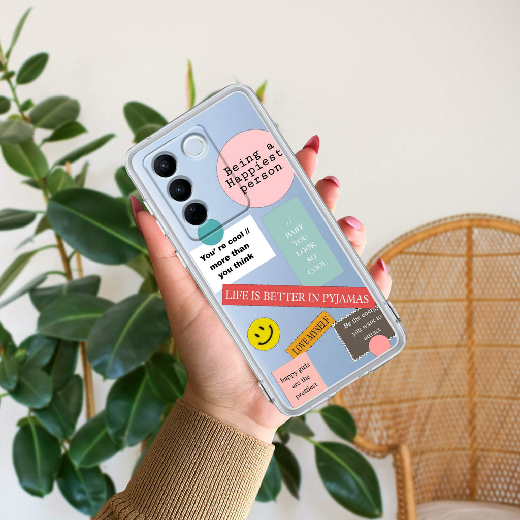 Stickers Happiest Person Anti Yellow Case Peach For Vivo V27 Pro 5G