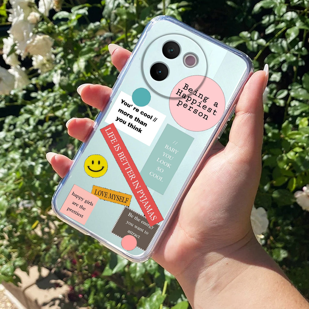Stickers Happiest Person Anti Yellow Case Peach For Vivo V30e 5G
