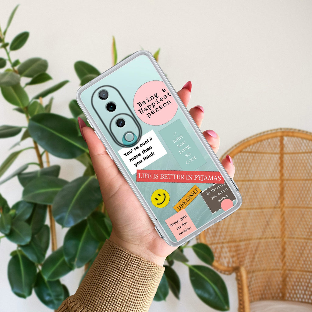 Stickers Happiest Person Transparent Silicon Case Peach For Vivo T3 Ultra