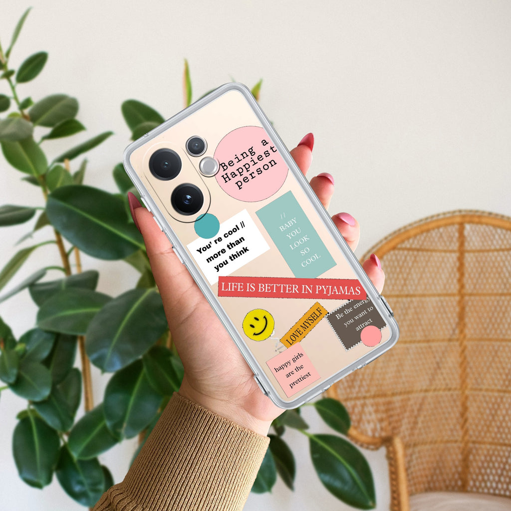 Stickers Happiest Person Transparent Silicon Case Peach For Vivo V60 5G
