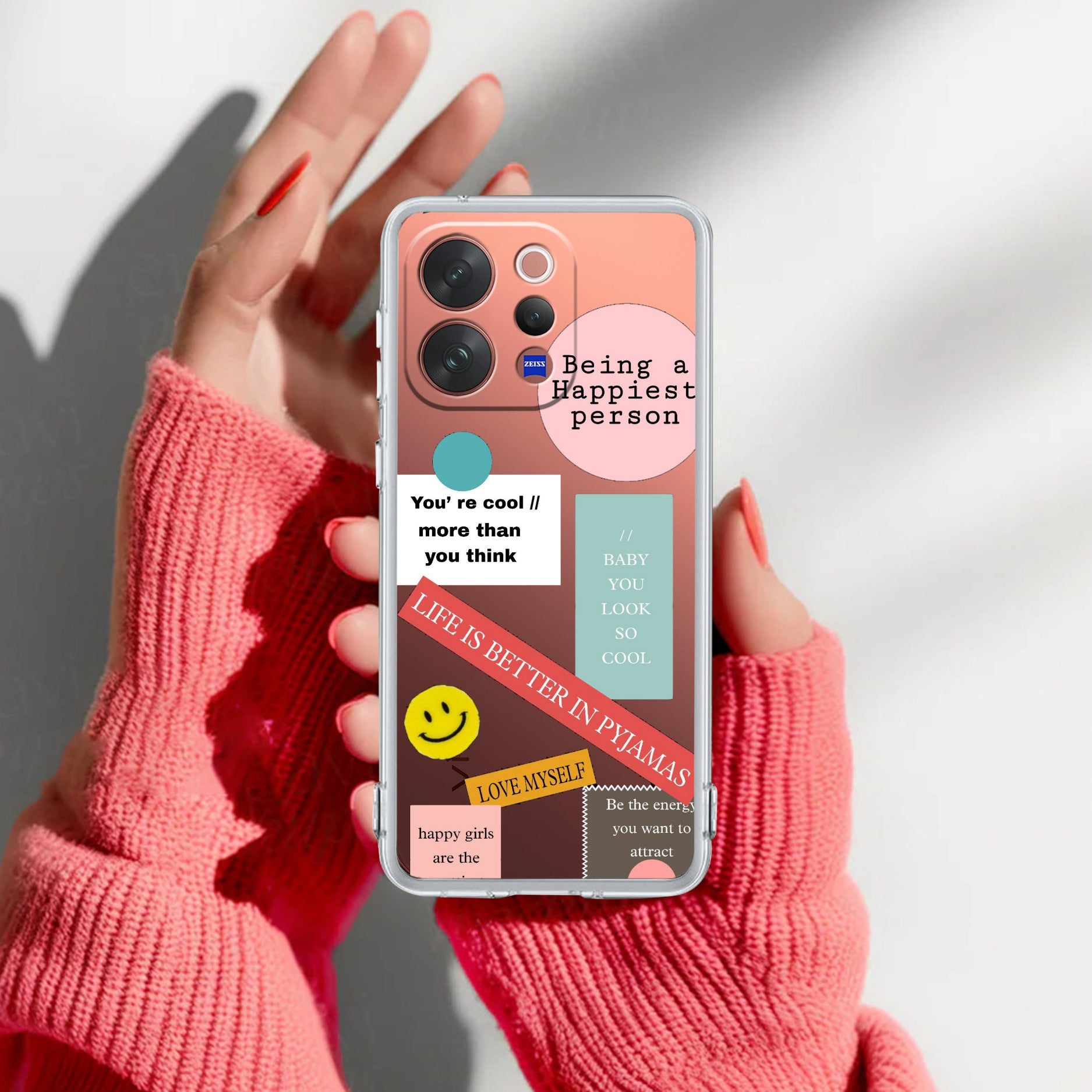 Stickers Happiest Person Anti Yellow Case Peach For Vivo V70 5G