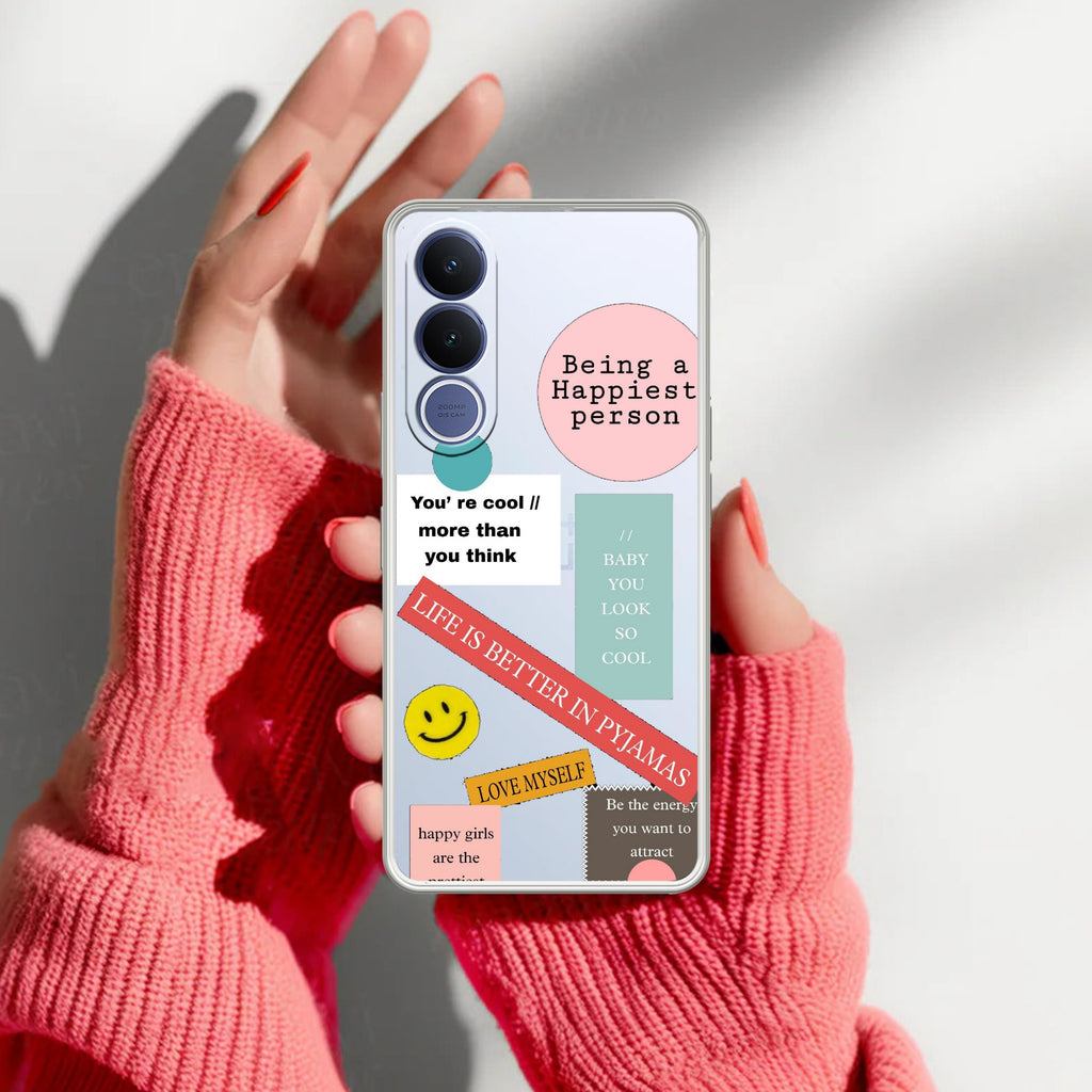 Stickers Happiest Person Anti Yellow Case Peach For Vivo V70 FE 5G