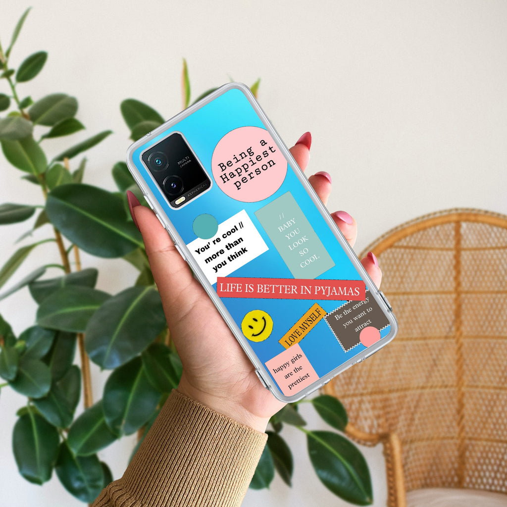 Stickers Happiest Person Anti Yellow Case Peach For Vivo Y21 / Vivo Y21A / Vivo Y21E /Vivo Y21S/ Vivo Y21T