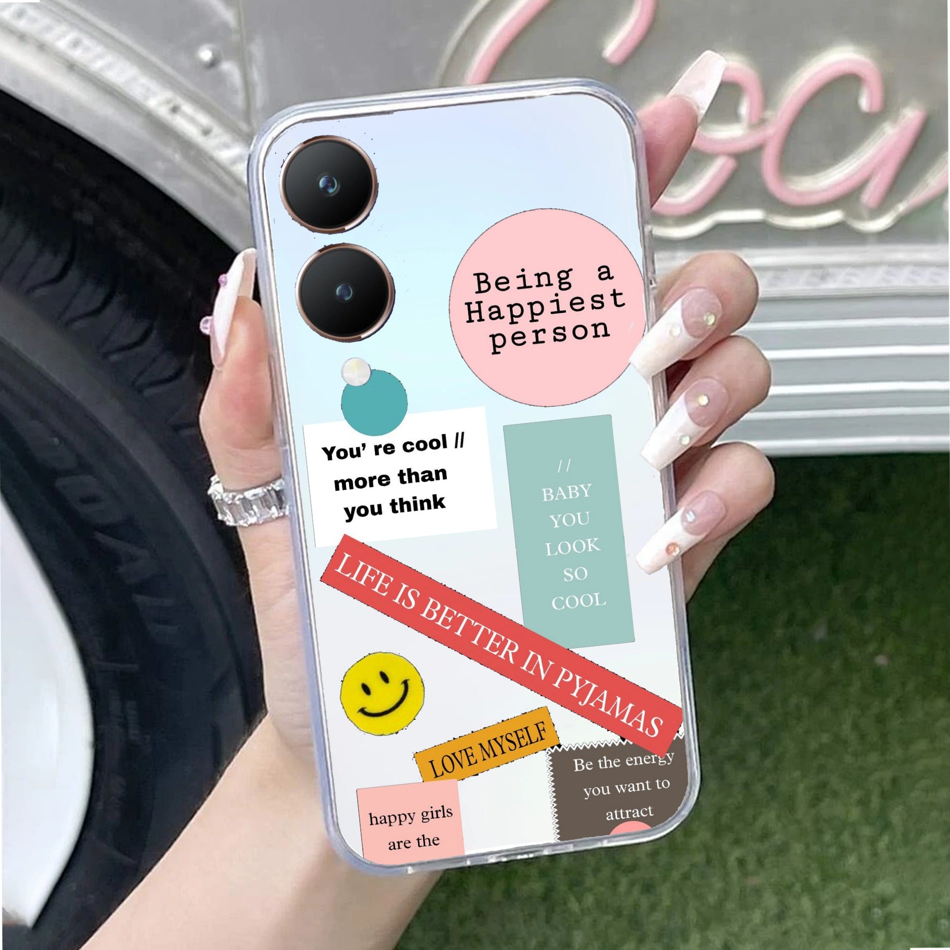 Stickers Happiest Person Anti Yellow Case Peach For Vivo Y28 5G