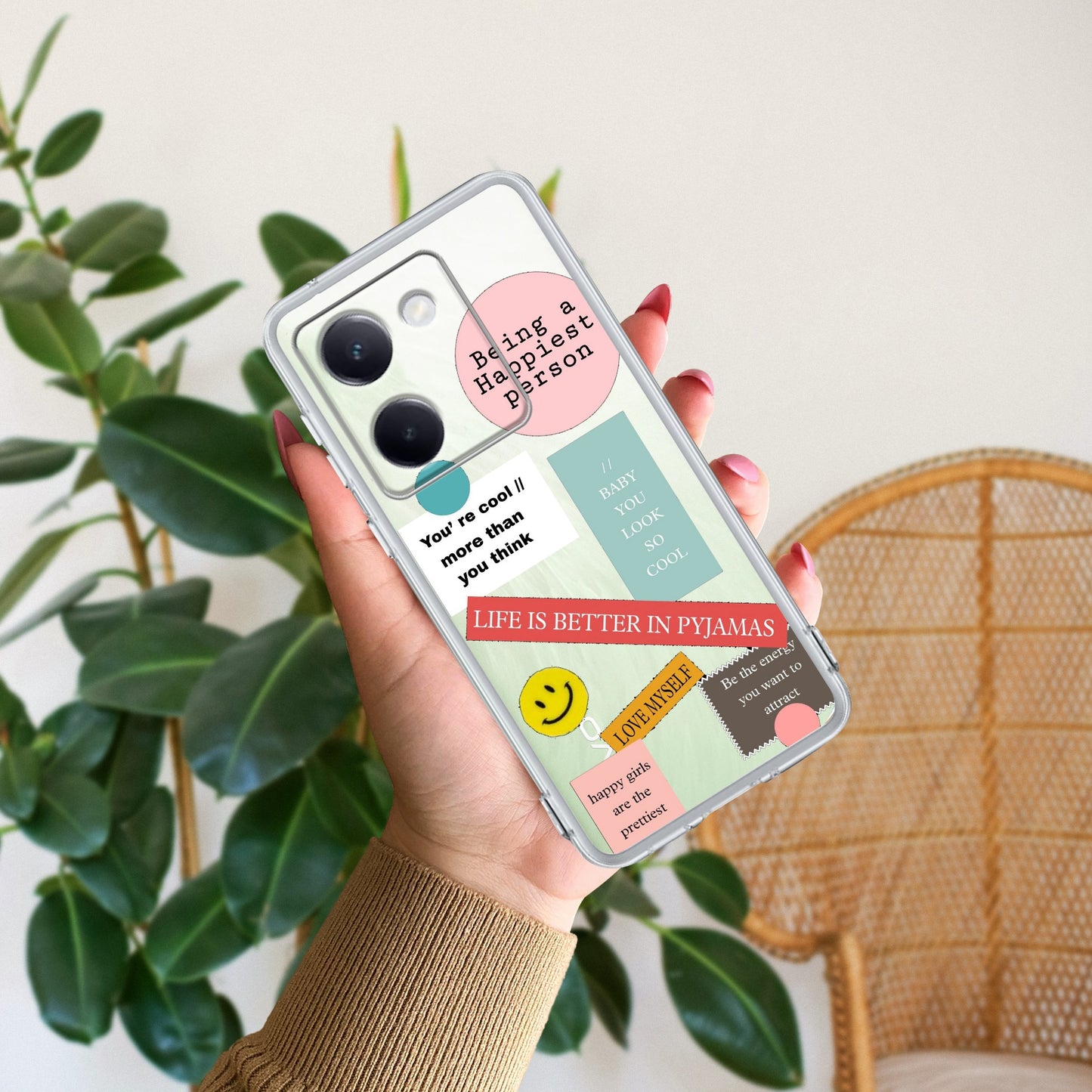 Stickers Happiest Person Transparent Silicon Case Peach For Vivo