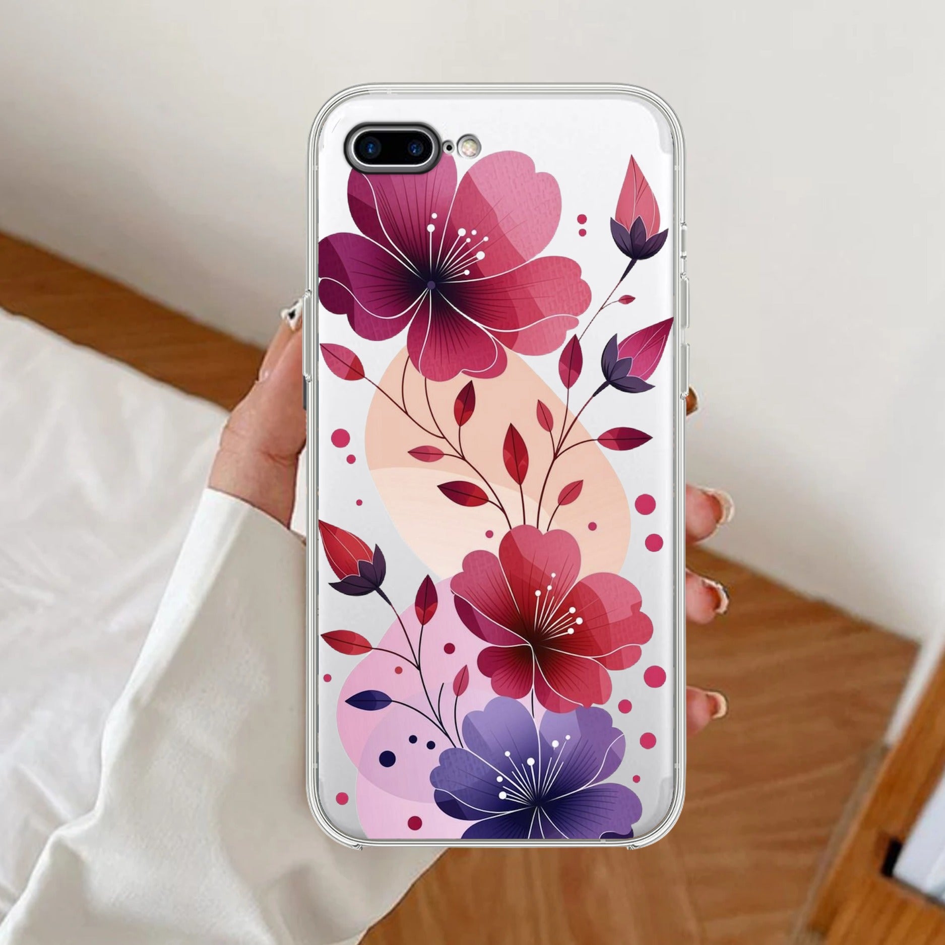 Stunning Floral Anti Yellow Clear Case For iPhone 7 Plus / iPhone 8 Plus