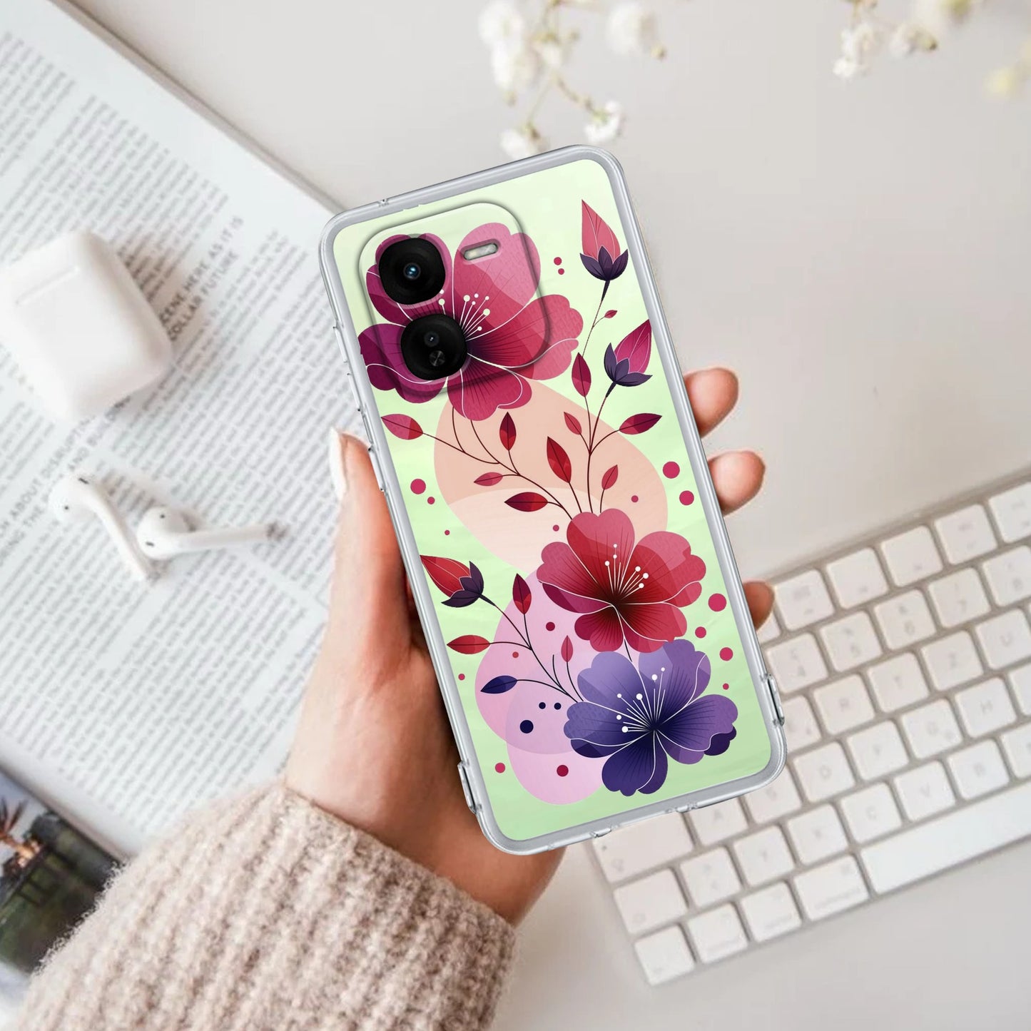 Stunning Floral Transparent Silicon Case For iQOO