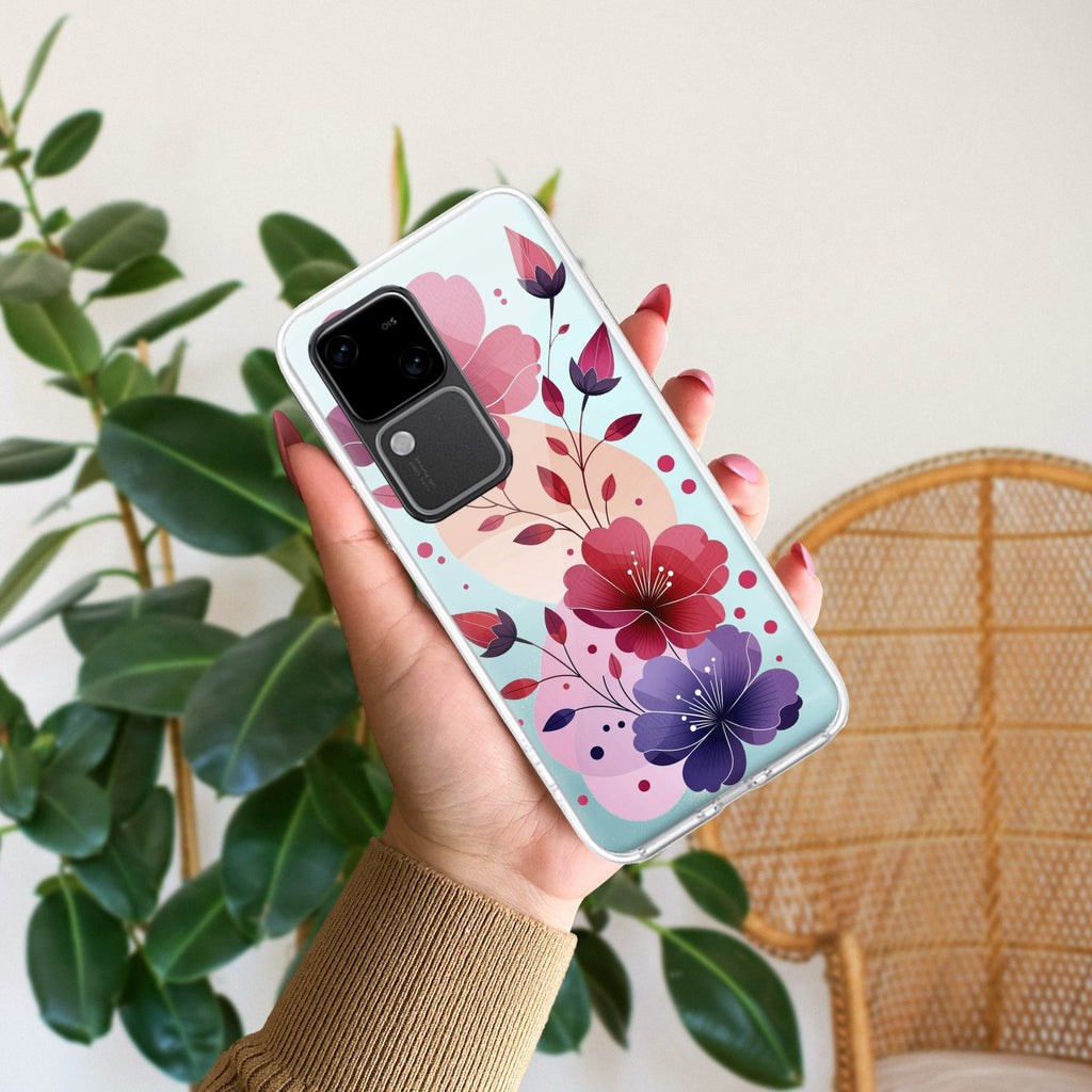 Stunning Floral Transparent Silicon Case For Vivo V30 5G