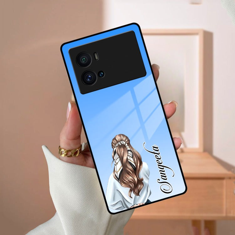Styles Girl Customize Name Glass Case For iQOO