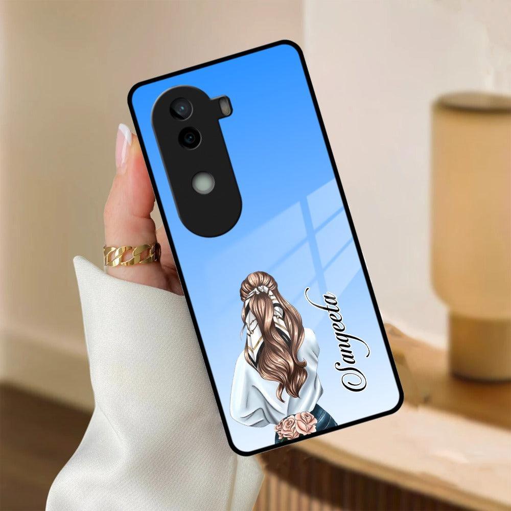 Styles Girl Customize Name Glass Case For iQOO