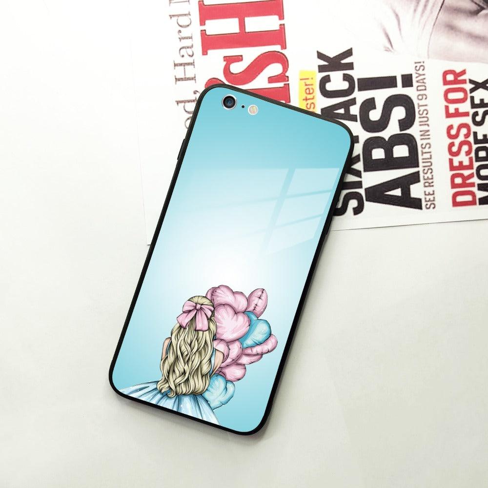 Styles Girl With Balloon Glass Case For iPhone