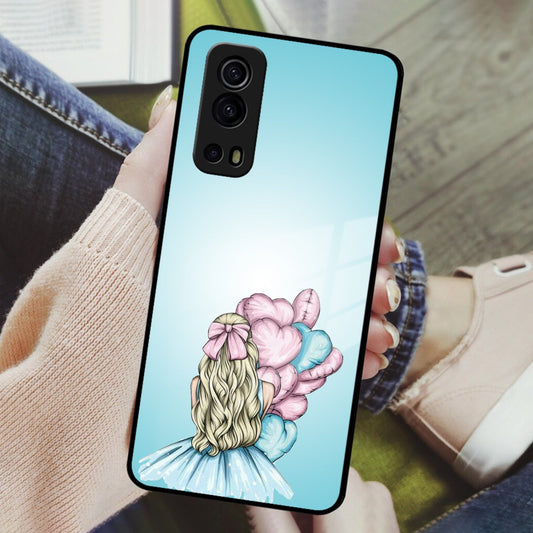 Styles Girl With Balloon Glass Case For Vivo