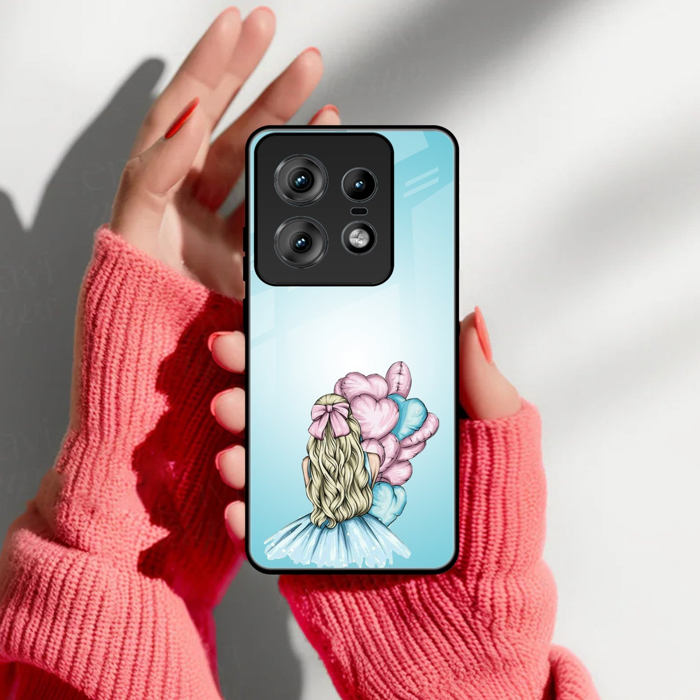 Styles Girl With Balloon Glass Case For Motorola