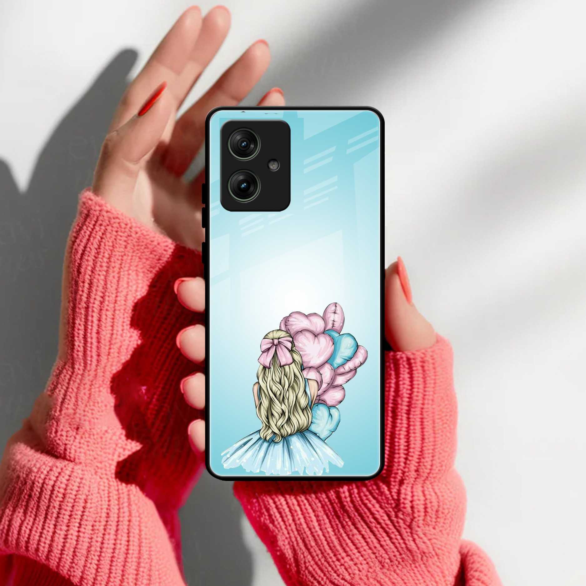 Styles Girl With Balloon Glass Case For Motorola