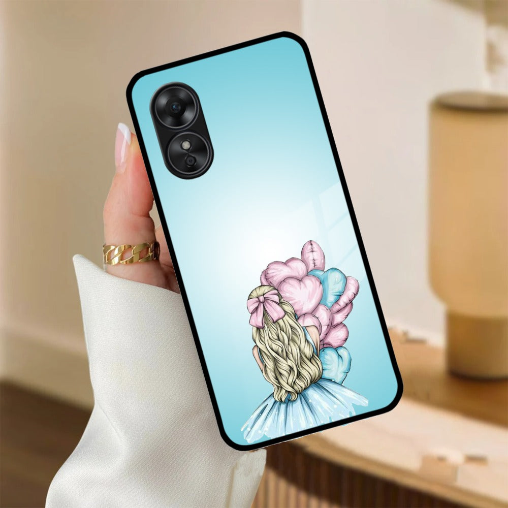 Styles Girl With Balloon Glass Case For Oppo