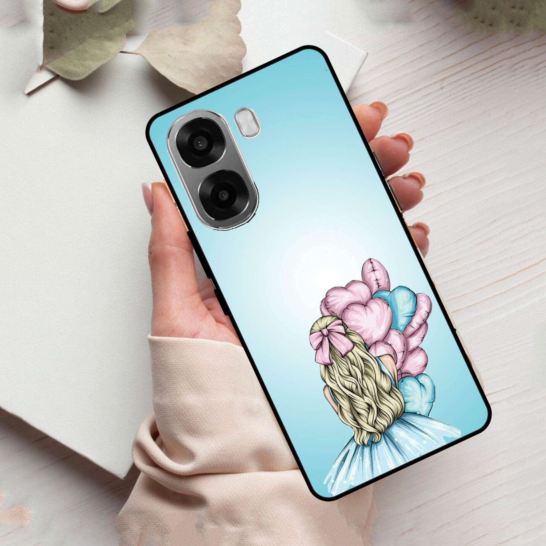 Styles Girl With Balloon Glass Case For Oppo