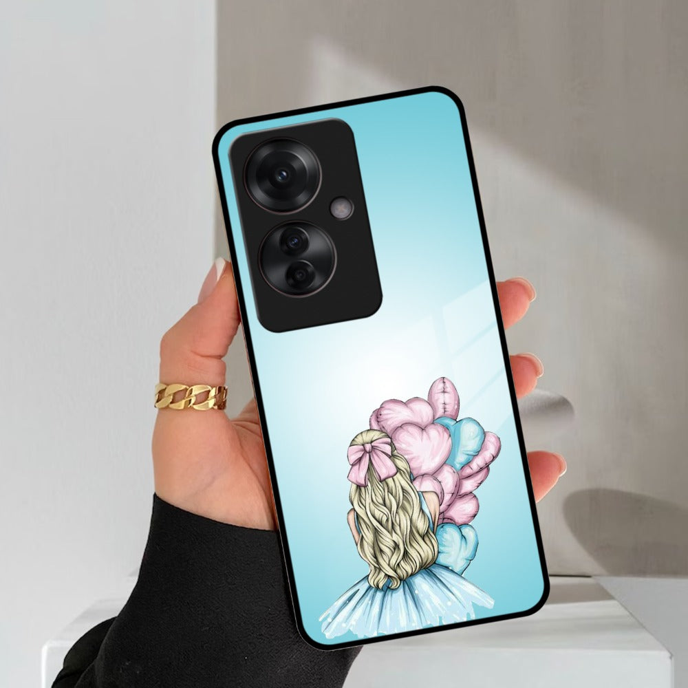 Styles Girl With Balloon Glass Case For Oppo