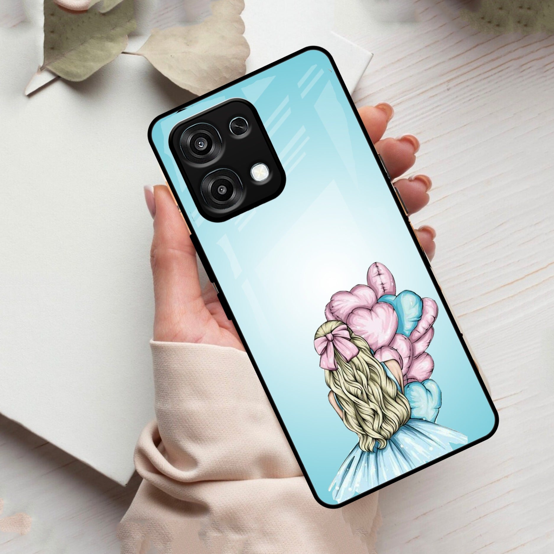 Styles Girl With Balloon Glass Case For Oppo