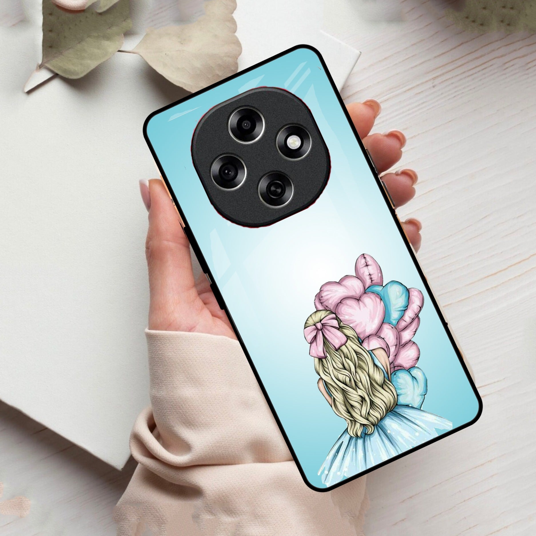 Styles Girl With Balloon Glass Case For Oppo