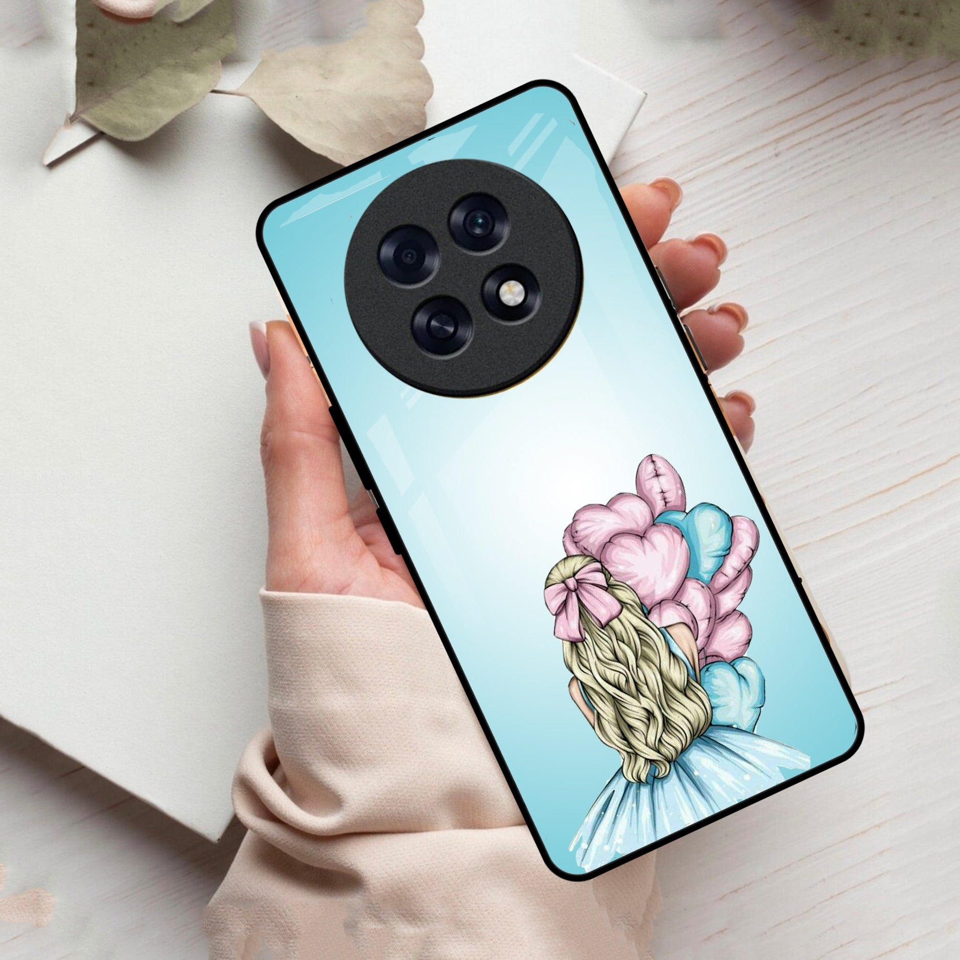 Styles Girl With Balloon Glass Case For Oppo