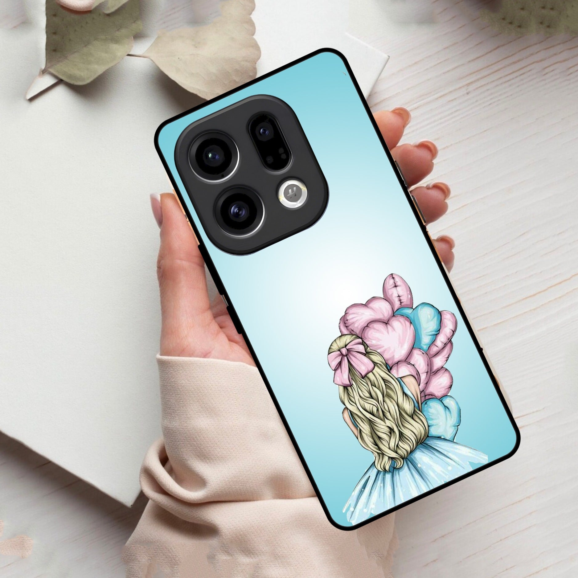 Styles Girl With Balloon Glass Case For Oppo