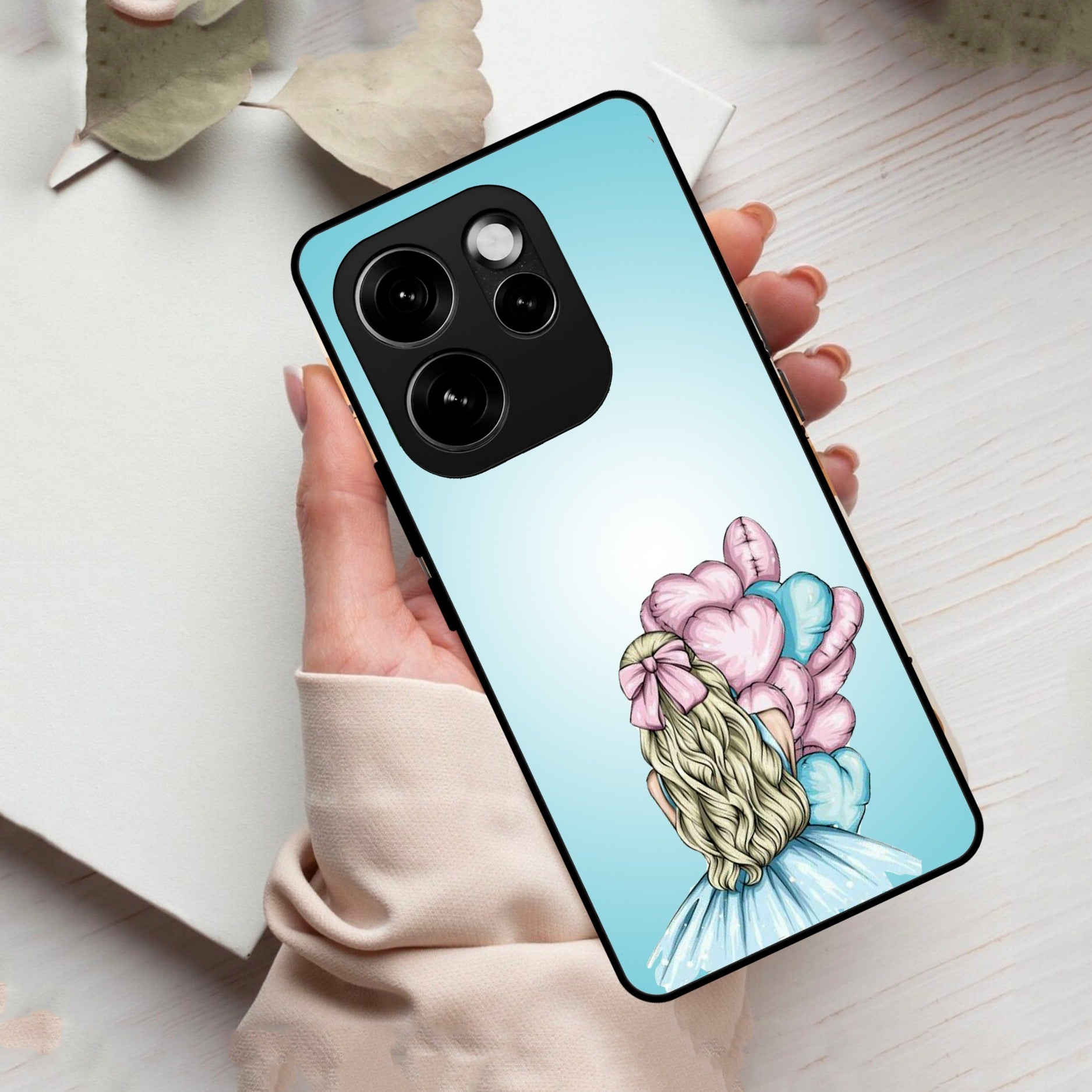 Styles Girl With Balloon Glass Case For Oppo