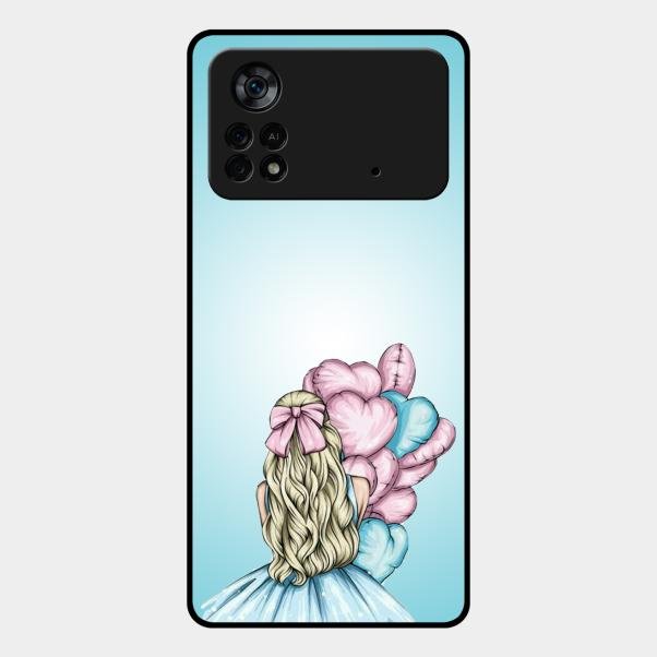 Styles Girl With Balloon Glass Case For Poco X4 Pro 5G