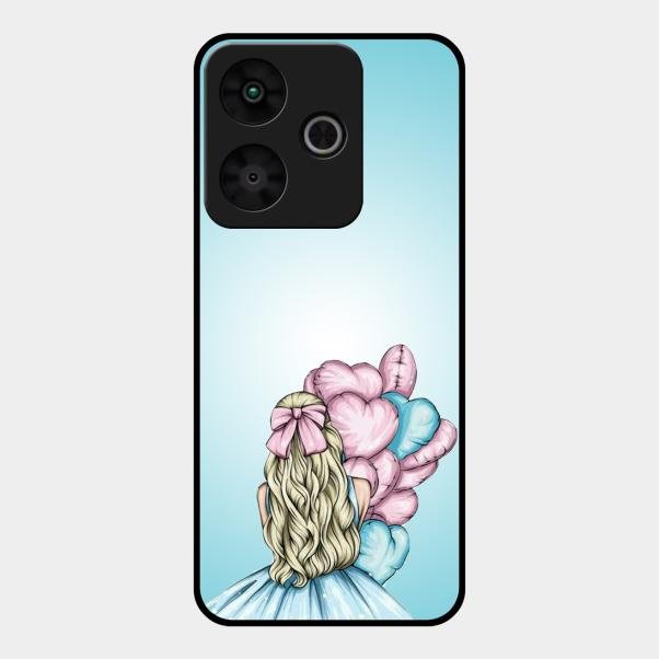 Styles Girl With Balloon Glass Case For Redmi 13 5G