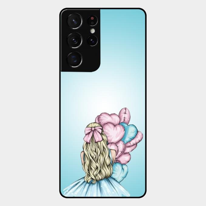Styles Girl With Balloon Glass Case For Samsung Galaxy S21 Ultra