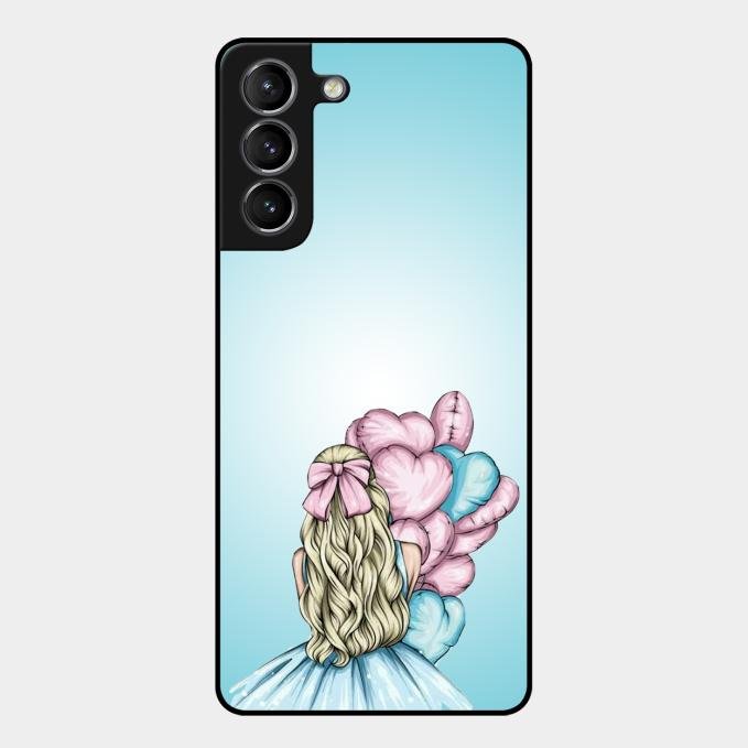 Styles Girl With Balloon Glass Case For Samsung Galaxy S21