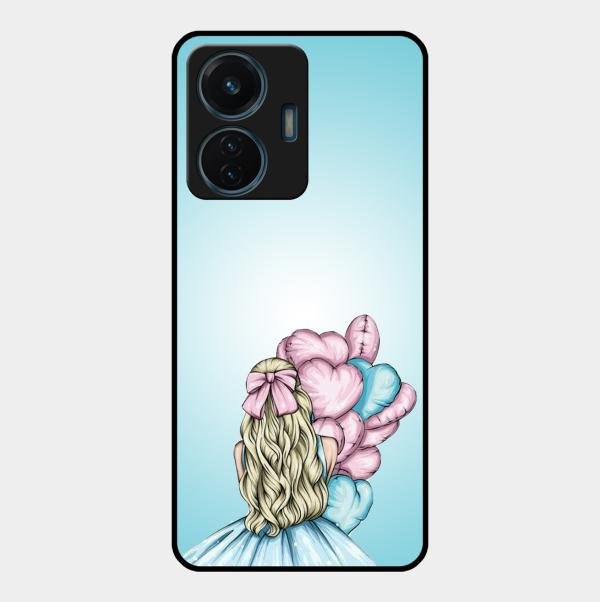 Styles Girl With Balloon Glass Case For Vivo T1 44W 4G