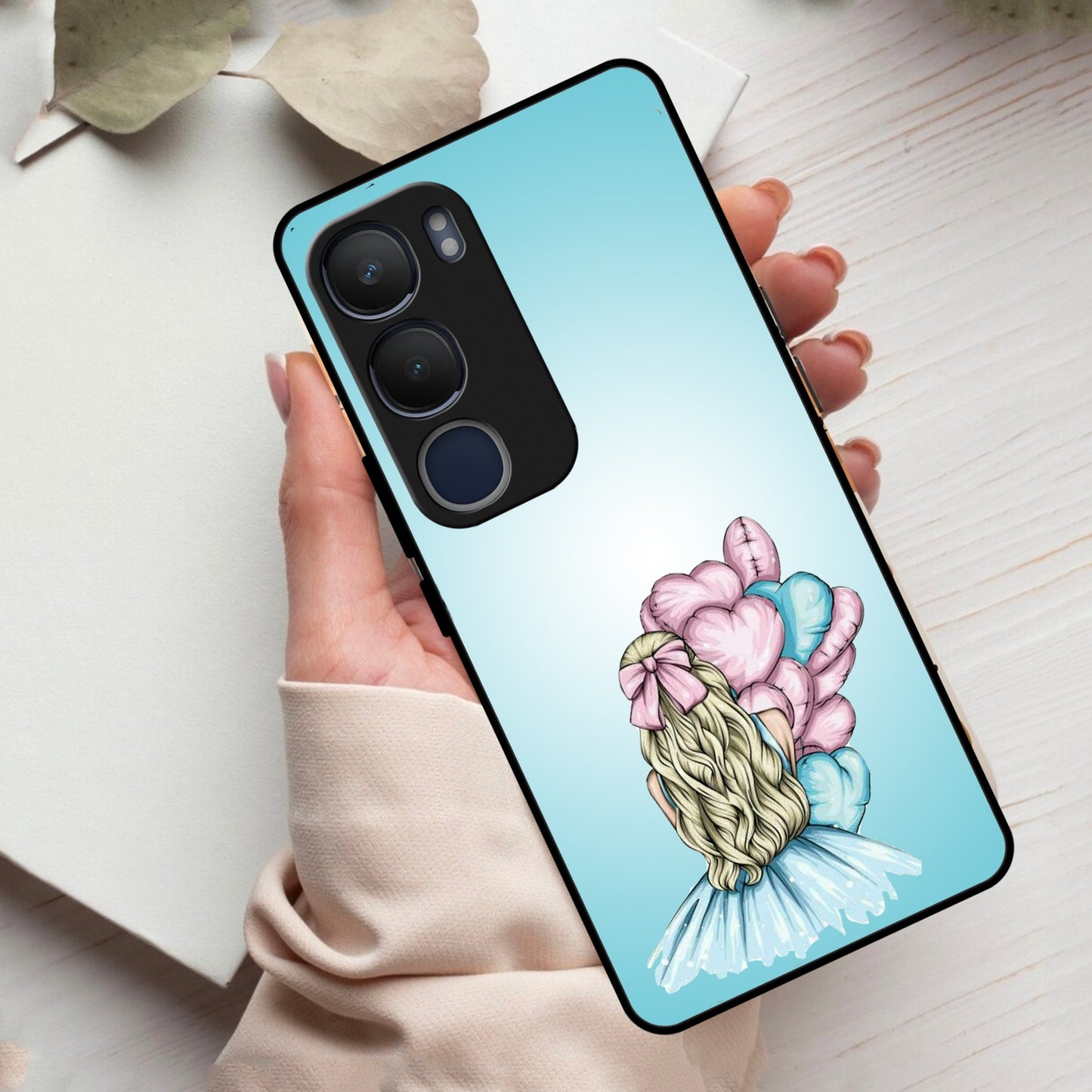 Styles Girl With Balloon Glass Case For Vivo