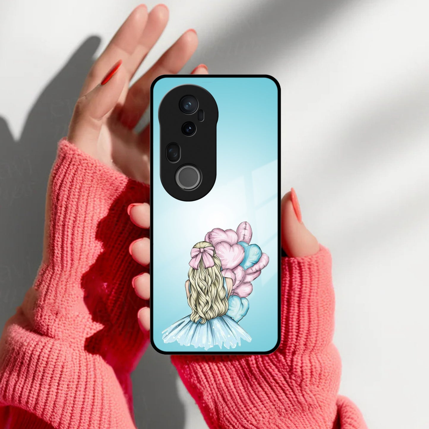 Styles Girl With Balloon Glass Case For Vivo