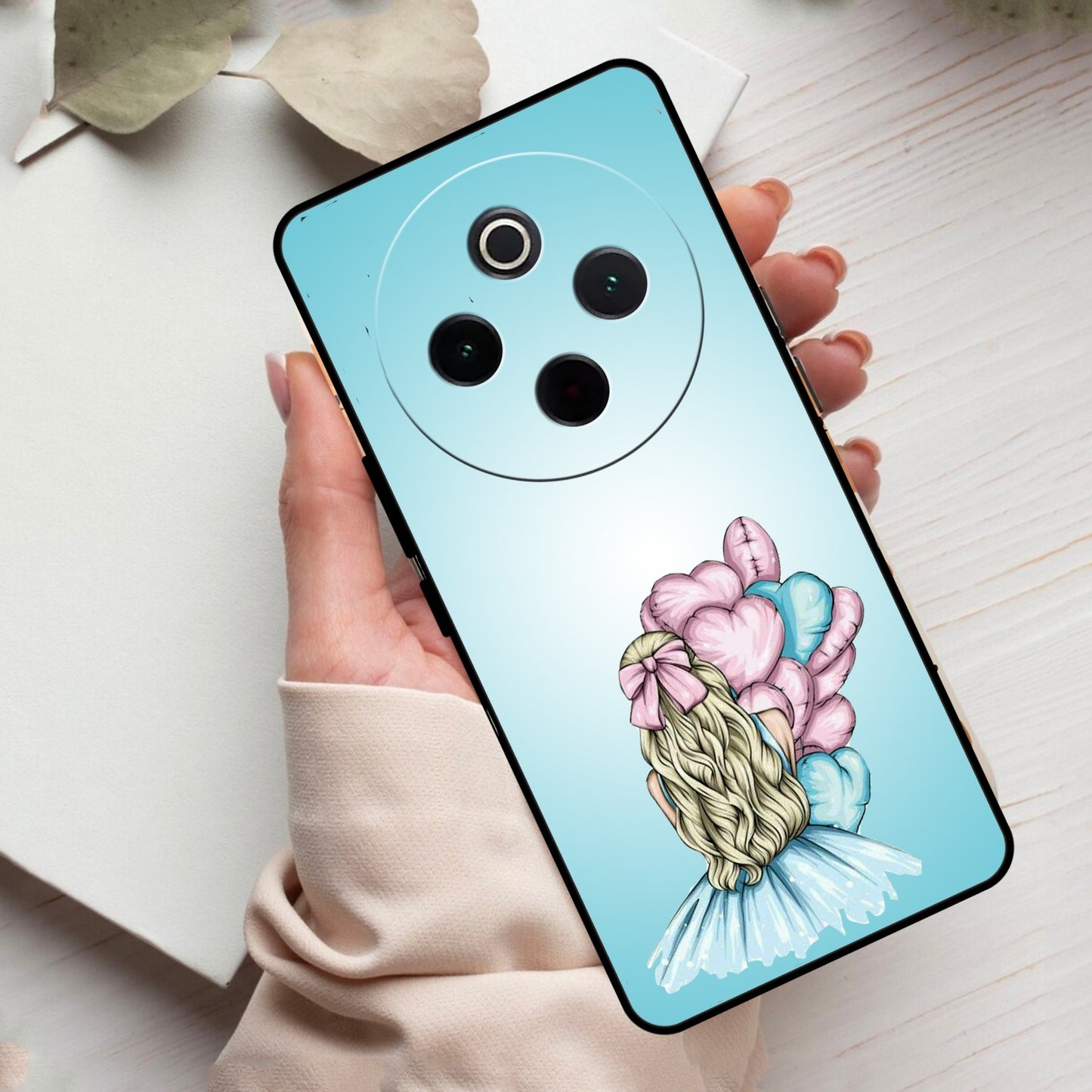 Styles Girl With Balloon Glass Case For Vivo