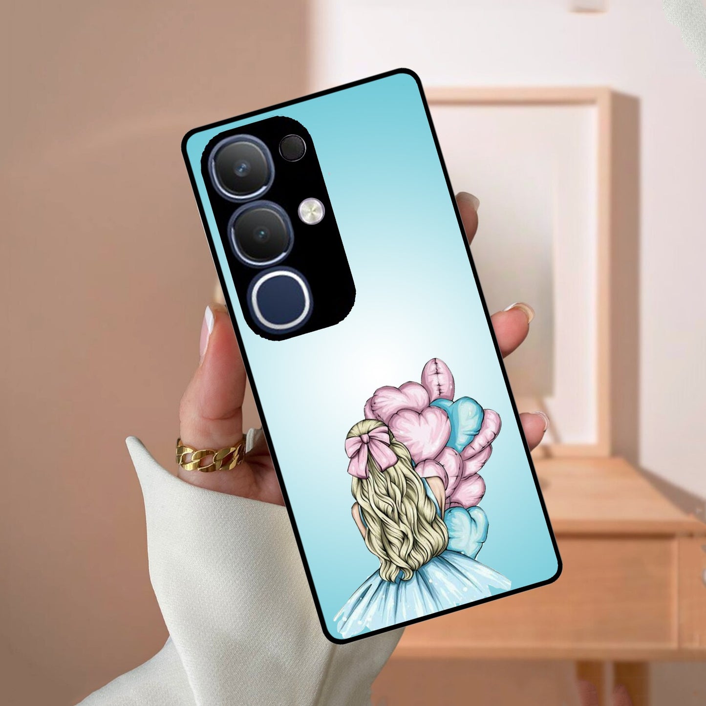 Styles Girl With Balloon Glass Case For Vivo