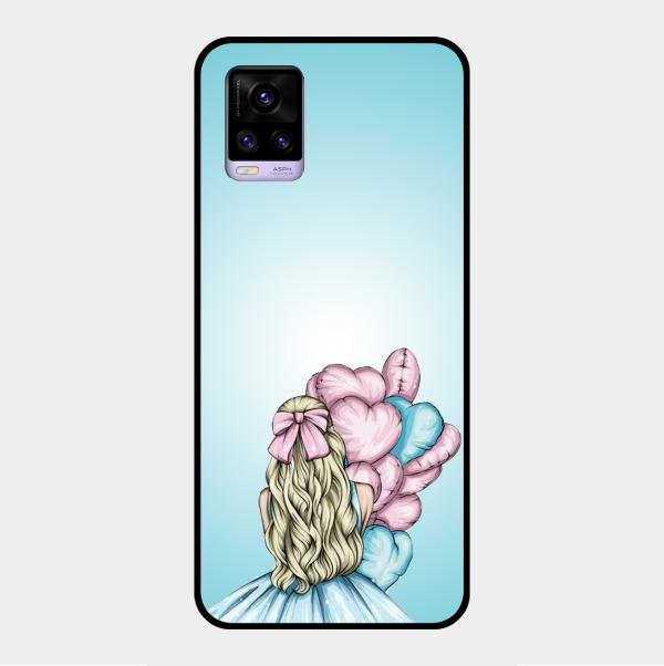 Styles Girl With Balloon Glass Case For Vivo V20