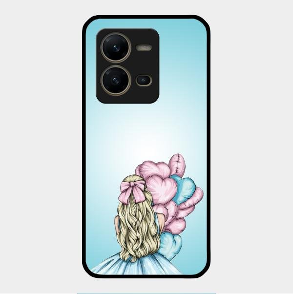 Styles Girl With Balloon Glass Case For Vivo V25 5G