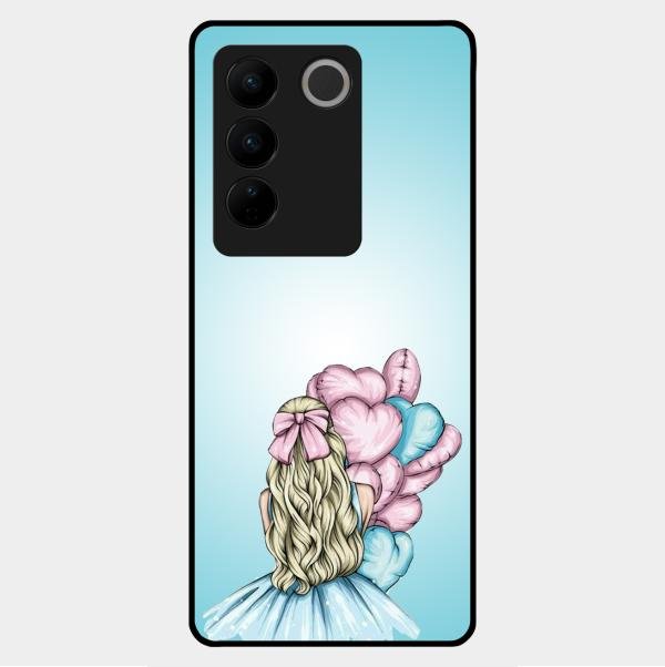 Styles Girl With Balloon Glass Case For Vivo V27 5G