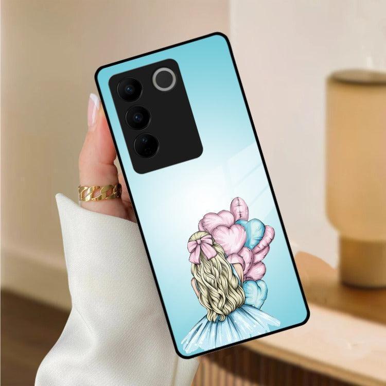 Styles Girl With Balloon Glass Case For Vivo - ShopOnCliQ