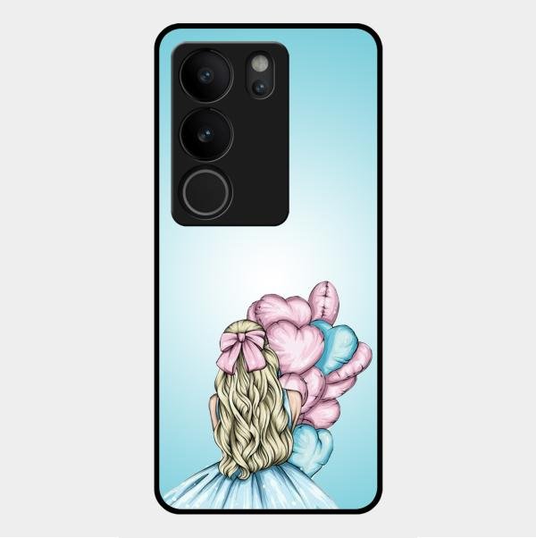 Styles Girl With Balloon Glass Case For Vivo V29 Pro 5G