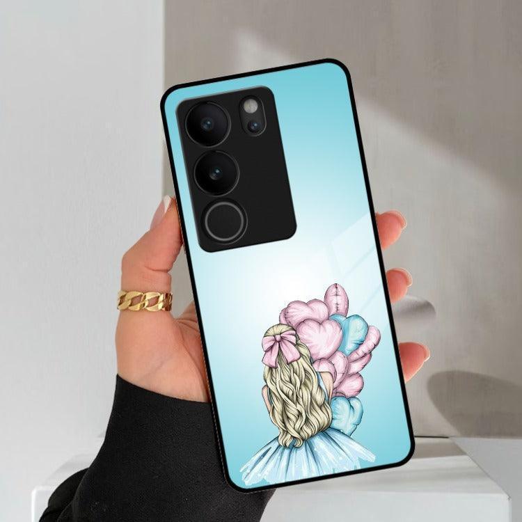 Styles Girl With Balloon Glass Case For Vivo - ShopOnCliQ