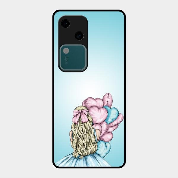 Styles Girl With Balloon Glass Case For Vivo V30 5G