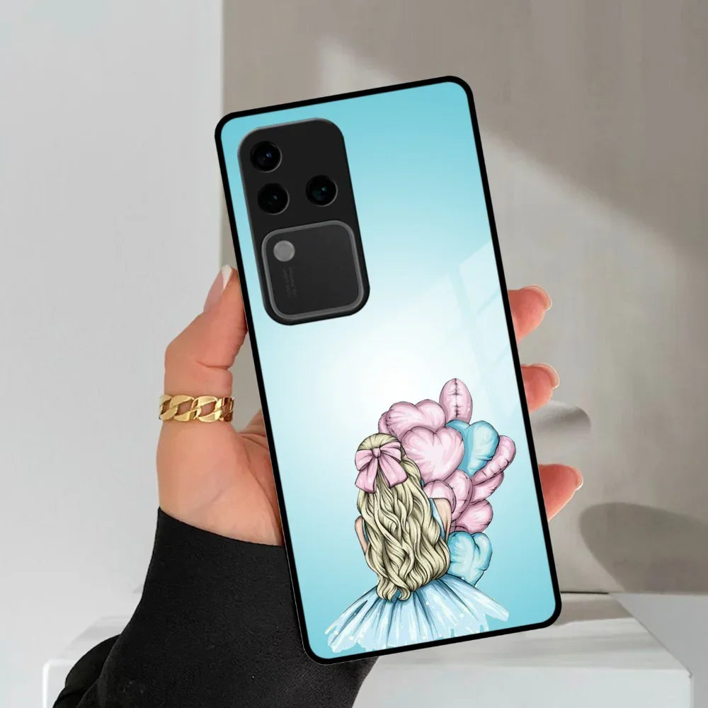 Styles Girl With Balloon Glass Case For Vivo - ShopOnCliQ
