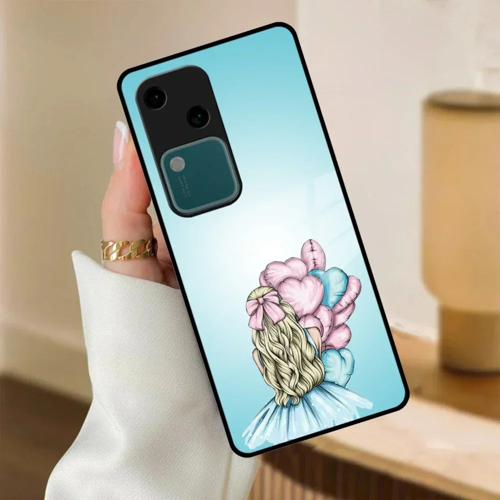 Styles Girl With Balloon Glass Case For Vivo - ShopOnCliQ